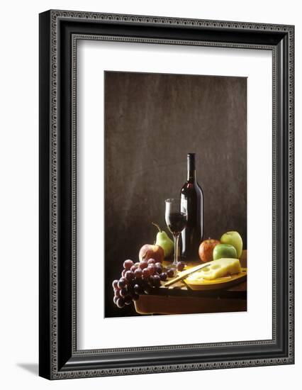 Still Life with Red Wine, Fruit and Cheese-Brigitte Protzel-Framed Photographic Print