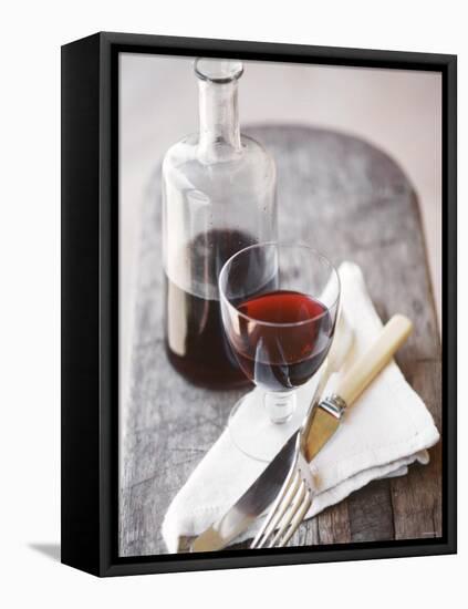 Still Life with Red Wine Glass, Wine Carafe, Napkin and Cutlery-Jean Cazals-Framed Premier Image Canvas