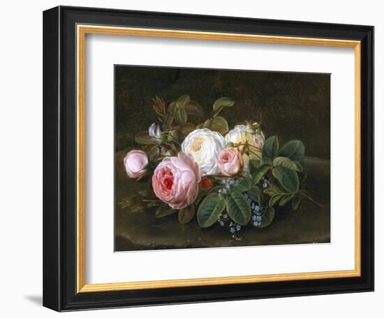 Still Life with Roses and Forget-Me-Nots-Hansine Eckersberg-Framed Giclee Print