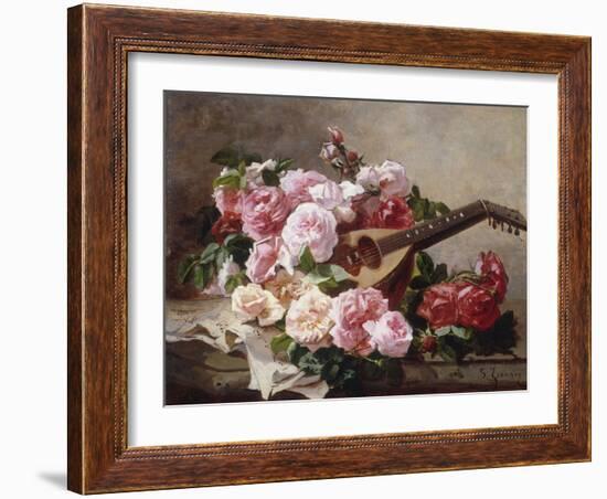 Still Life with Roses and Mandolin-Georges Jeannin-Framed Giclee Print