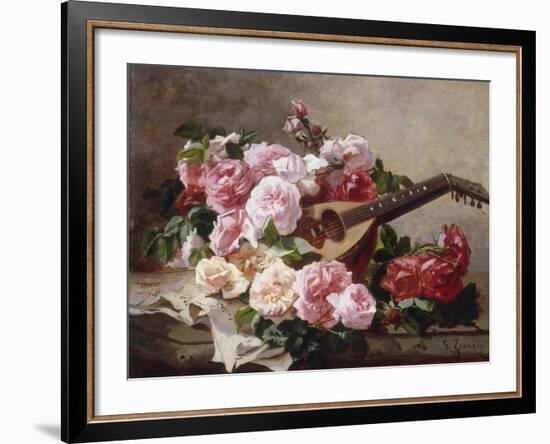 Still Life with Roses and Mandolin-Georges Jeannin-Framed Giclee Print