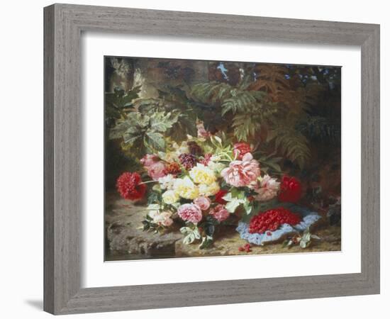 Still Life with Roses and Raspberries-Jean Baptiste Claude Robie-Framed Giclee Print