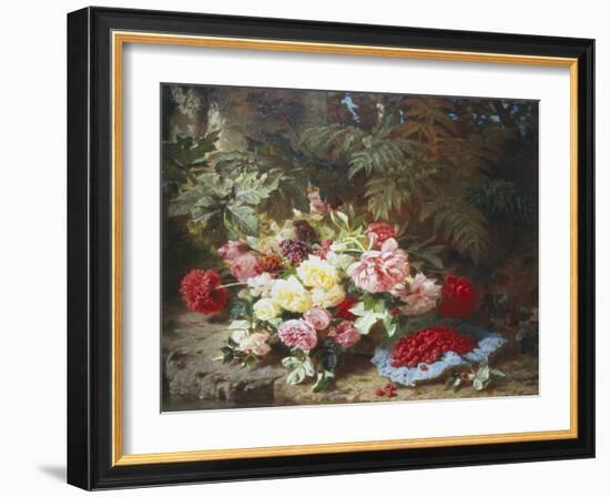 Still Life with Roses and Raspberries-Jean Baptiste Claude Robie-Framed Giclee Print