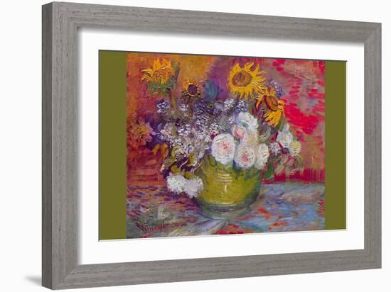 Still-Life with Roses and Sunflowers by Van Gogh-Vincent van Gogh-Framed Premium Giclee Print