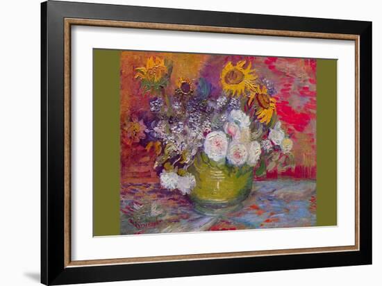 Still-Life with Roses and Sunflowers by Van Gogh-Vincent van Gogh-Framed Premium Giclee Print