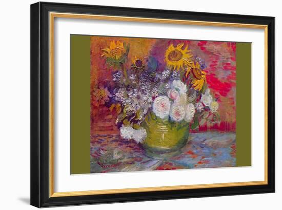 Still-Life with Roses and Sunflowers by Van Gogh-Vincent van Gogh-Framed Premium Giclee Print