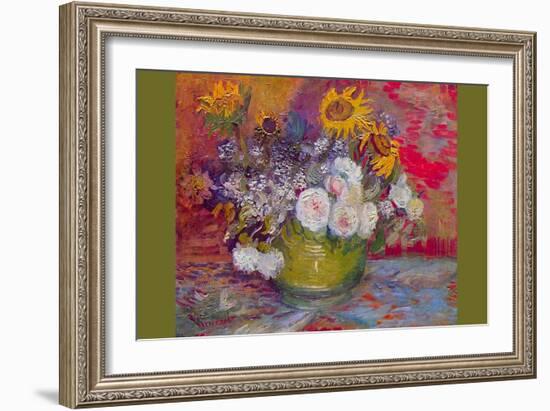 Still-Life with Roses and Sunflowers by Van Gogh-Vincent van Gogh-Framed Art Print