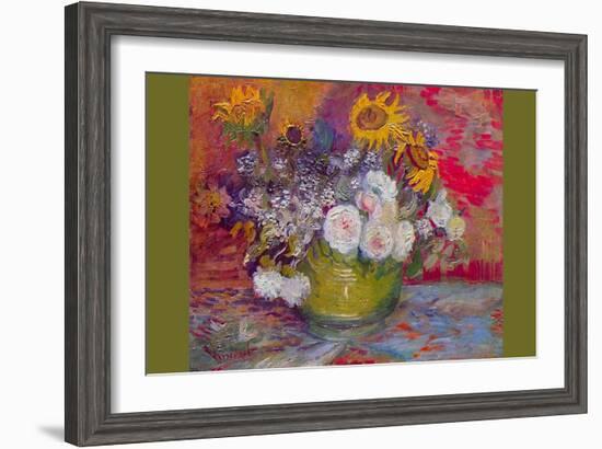 Still-Life with Roses and Sunflowers by Van Gogh-Vincent van Gogh-Framed Art Print