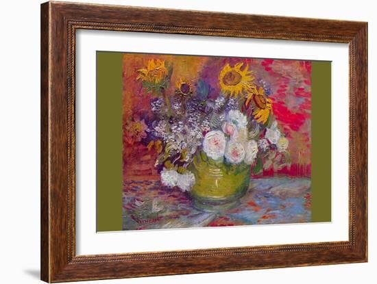 Still-Life with Roses and Sunflowers by Van Gogh-Vincent van Gogh-Framed Art Print