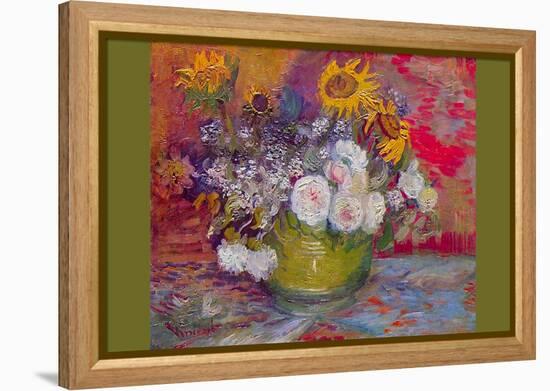 Still-Life with Roses and Sunflowers by Van Gogh-Vincent van Gogh-Framed Stretched Canvas