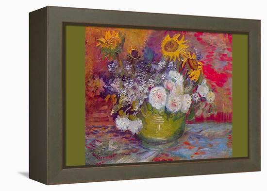 Still-Life with Roses and Sunflowers by Van Gogh-Vincent van Gogh-Framed Stretched Canvas