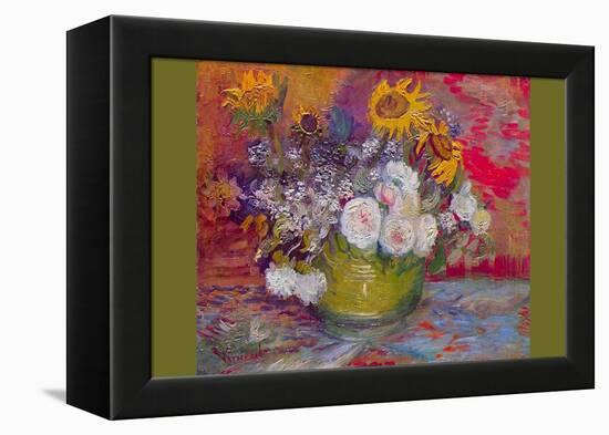 Still-Life with Roses and Sunflowers by Van Gogh-Vincent van Gogh-Framed Stretched Canvas