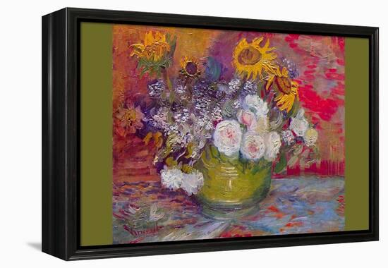 Still-Life with Roses and Sunflowers by Van Gogh-Vincent van Gogh-Framed Stretched Canvas