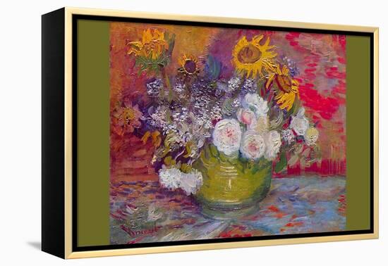 Still-Life with Roses and Sunflowers by Van Gogh-Vincent van Gogh-Framed Stretched Canvas