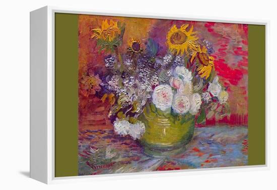 Still-Life with Roses and Sunflowers by Van Gogh-Vincent van Gogh-Framed Stretched Canvas