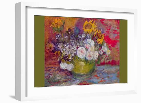 Still-Life with Roses and Sunflowers-Vincent van Gogh-Framed Art Print