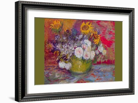 Still-Life with Roses and Sunflowers-Vincent van Gogh-Framed Art Print