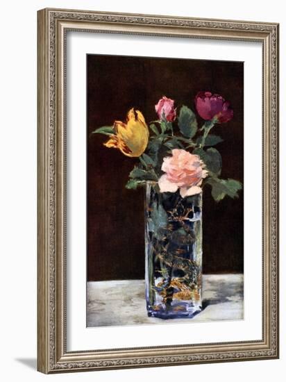 Still Life with Roses and Tulips in a Dragon Vase, 1882-Edouard Manet-Framed Giclee Print