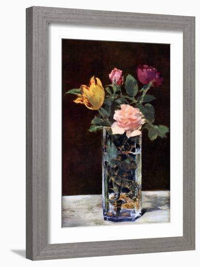 Still Life with Roses and Tulips in a Dragon Vase, 1882-Edouard Manet-Framed Giclee Print