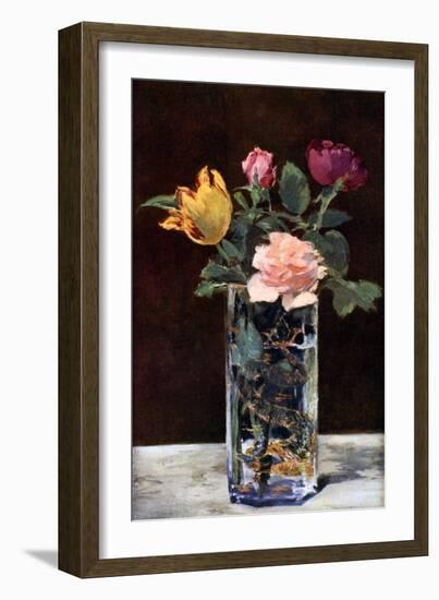 Still Life with Roses and Tulips in a Dragon Vase, 1882-Edouard Manet-Framed Giclee Print