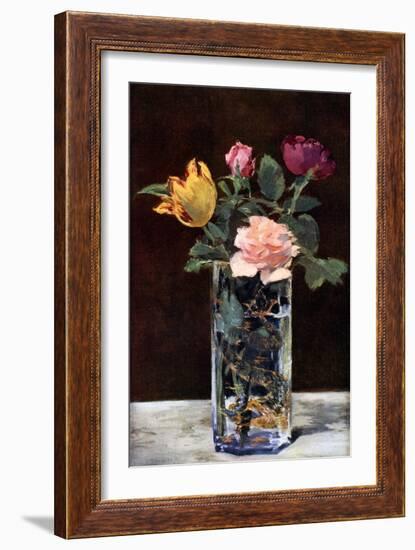 Still Life with Roses and Tulips in a Dragon Vase, 1882-Edouard Manet-Framed Giclee Print