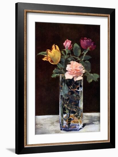 Still Life with Roses and Tulips in a Dragon Vase, 1882-Edouard Manet-Framed Giclee Print