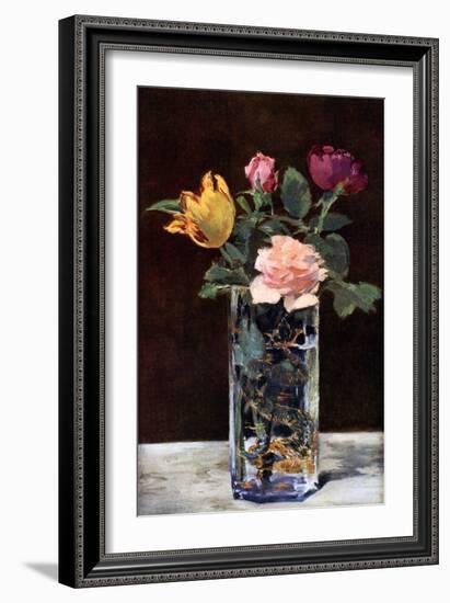 Still Life with Roses and Tulips in a Dragon Vase, 1882-Edouard Manet-Framed Giclee Print