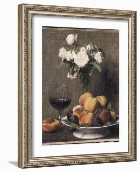 Still Life with Roses, Fruit and a Glass of Wine, 1872-Ignace Henri Jean Fantin-Latour-Framed Giclee Print