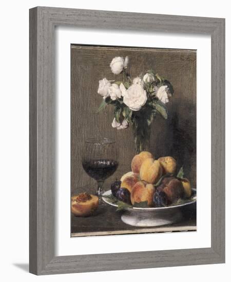 Still Life with Roses, Fruit and a Glass of Wine, 1872-Ignace Henri Jean Fantin-Latour-Framed Giclee Print