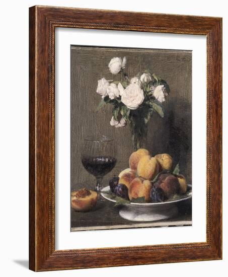 Still Life with Roses, Fruit and a Glass of Wine, 1872-Ignace Henri Jean Fantin-Latour-Framed Giclee Print