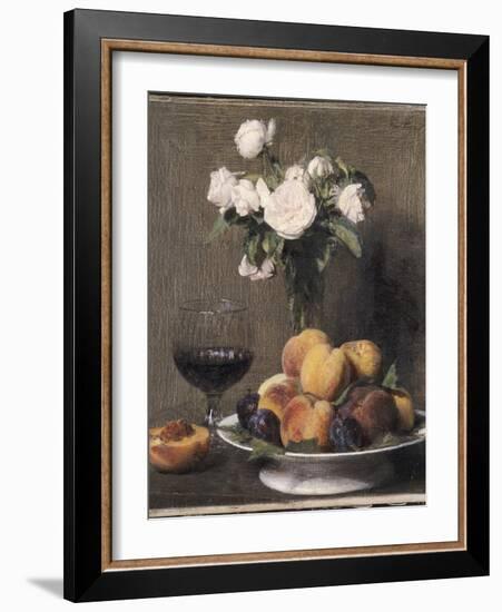 Still Life with Roses, Fruit and a Glass of Wine, 1872-Ignace Henri Jean Fantin-Latour-Framed Giclee Print