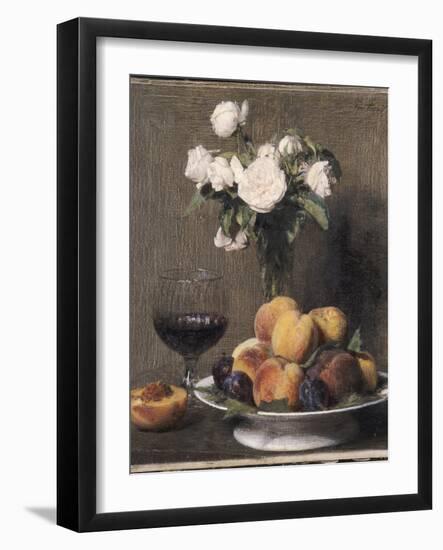 Still Life with Roses, Fruit and a Glass of Wine, 1872-Ignace Henri Jean Fantin-Latour-Framed Giclee Print