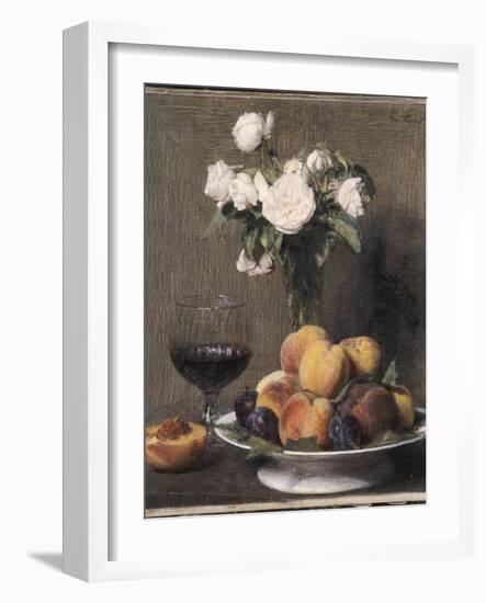 Still Life with Roses, Fruit and a Glass of Wine, 1872-Ignace Henri Jean Fantin-Latour-Framed Giclee Print