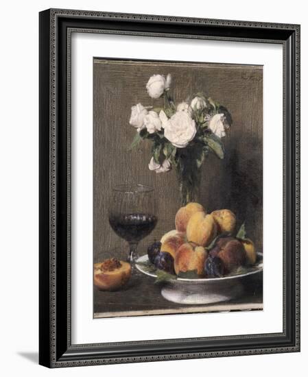 Still Life with Roses, Fruit and a Glass of Wine, 1872-Ignace Henri Jean Fantin-Latour-Framed Giclee Print