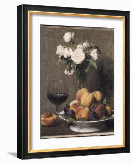 Still Life with Roses, Fruit and a Glass of Wine, 1872-Ignace Henri Jean Fantin-Latour-Framed Giclee Print