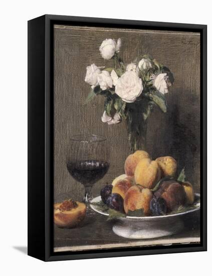 Still Life with Roses, Fruit and a Glass of Wine, 1872-Ignace Henri Jean Fantin-Latour-Framed Premier Image Canvas