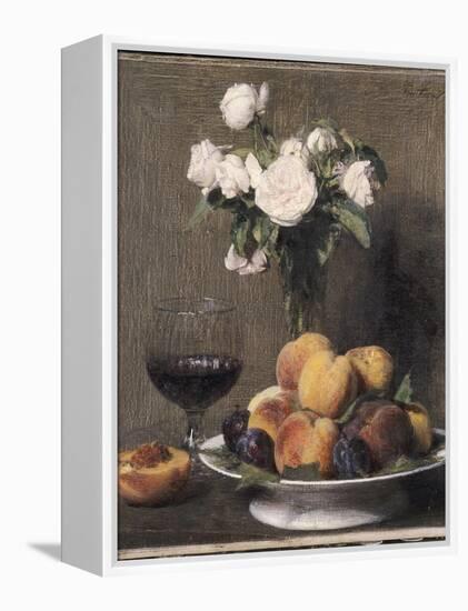 Still Life with Roses, Fruit and a Glass of Wine, 1872-Ignace Henri Jean Fantin-Latour-Framed Premier Image Canvas