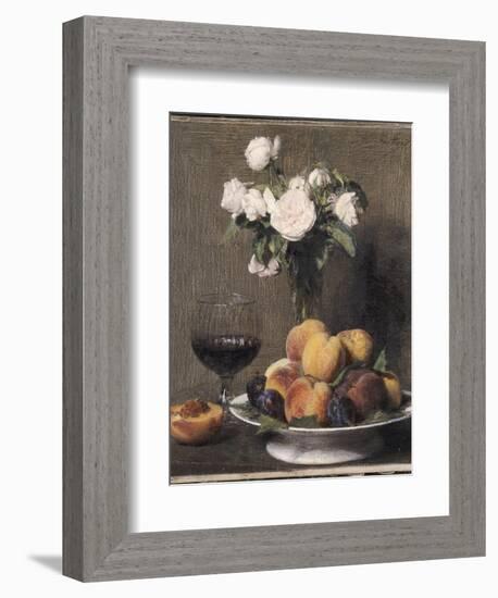 Still Life with Roses, Fruit and a Glass of Wine, 1872-Ignace Henri Jean Fantin-Latour-Framed Giclee Print