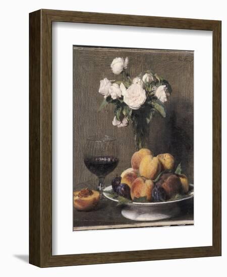 Still Life with Roses, Fruit and a Glass of Wine, 1872-Ignace Henri Jean Fantin-Latour-Framed Giclee Print