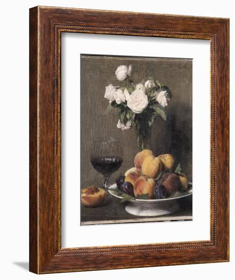 Still Life with Roses, Fruit and a Glass of Wine, 1872-Ignace Henri Jean Fantin-Latour-Framed Giclee Print