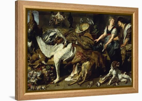 Still-Life with She-Dog and Her Puppies, as Well as a Male and Female Cook, C. 1625-Frans Snyders-Framed Premier Image Canvas