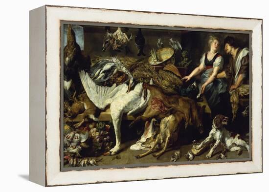 Still-Life with She-Dog and Her Puppies, as Well as a Male and Female Cook, C. 1625-Frans Snyders-Framed Premier Image Canvas