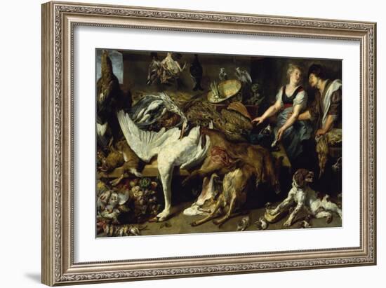 Still-Life with She-Dog and Her Puppies, as Well as a Male and Female Cook, C. 1625-Frans Snyders-Framed Giclee Print