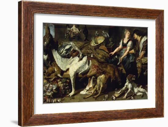 Still-Life with She-Dog and Her Puppies, as Well as a Male and Female Cook, C. 1625-Frans Snyders-Framed Giclee Print