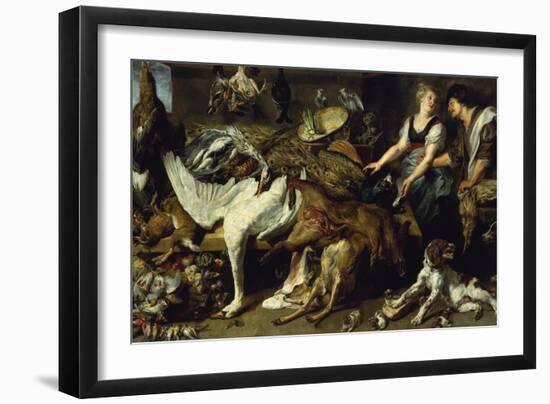 Still-Life with She-Dog and Her Puppies, as Well as a Male and Female Cook, C. 1625-Frans Snyders-Framed Giclee Print