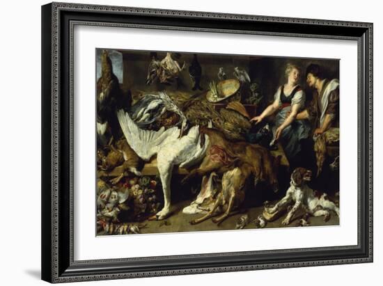 Still-Life with She-Dog and Her Puppies, as Well as a Male and Female Cook, C. 1625-Frans Snyders-Framed Giclee Print