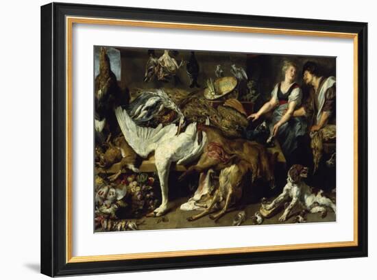 Still-Life with She-Dog and Her Puppies, as Well as a Male and Female Cook, C. 1625-Frans Snyders-Framed Giclee Print