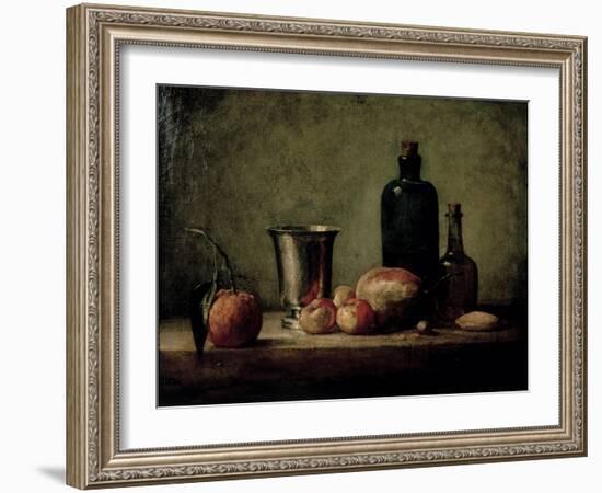 Still-Life with Silver Beaker, Fruit and Bottles on a Table-Jean-Baptiste Simeon Chardin-Framed Giclee Print