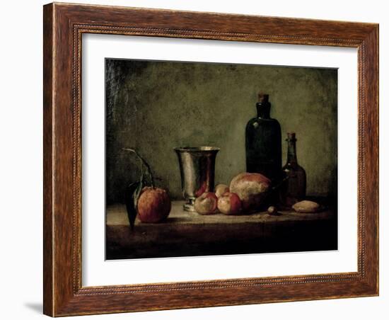 Still-Life with Silver Beaker, Fruit and Bottles on a Table-Jean-Baptiste Simeon Chardin-Framed Giclee Print