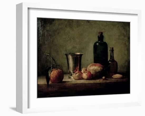 Still-Life with Silver Beaker, Fruit and Bottles on a Table-Jean-Baptiste Simeon Chardin-Framed Giclee Print